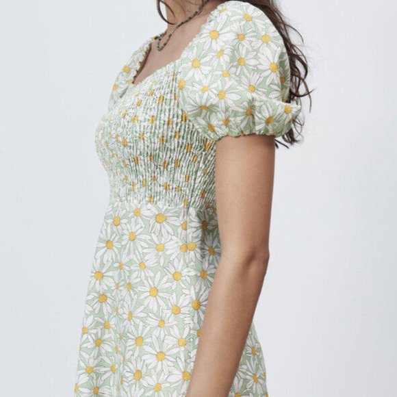 NWOT ZARA Floral Daisy Printed Linen Blend Dress Straight Neckline - Picture 3 of 10